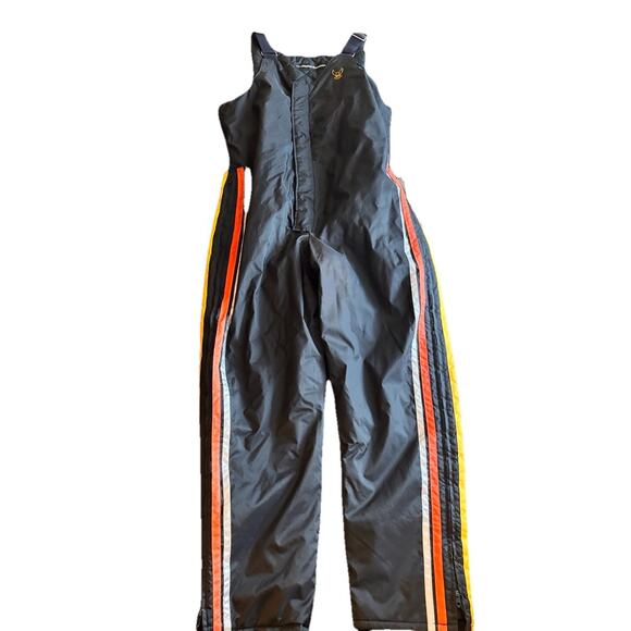 Other - VTG AMF Harley Davidson Biker Pants Men Black Orange Racing Stripe Snow Bibs S/M
